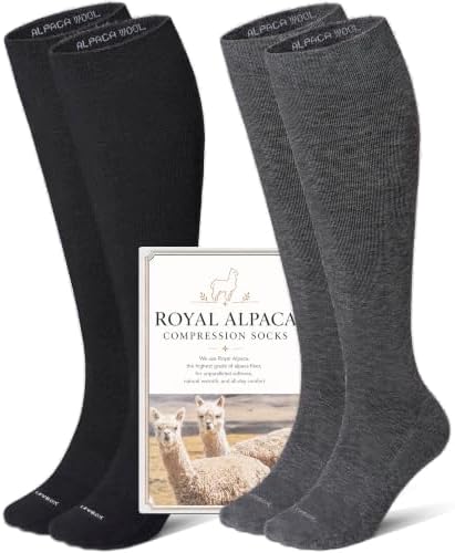Alpaca blend knee high compression socks, Black / Dark Grey