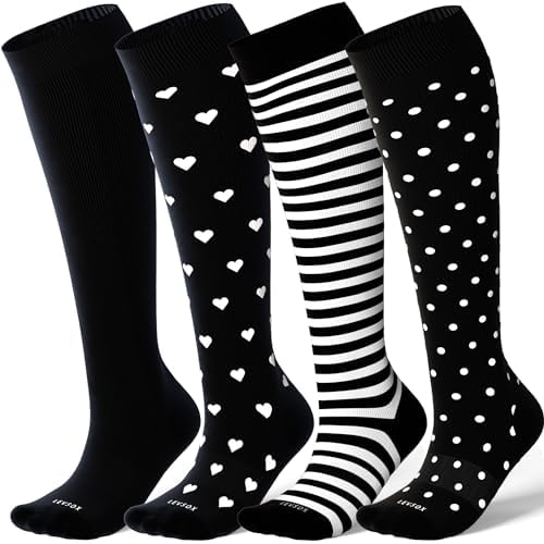 Bamboo viscose knee high compression socks, Black patterns mix