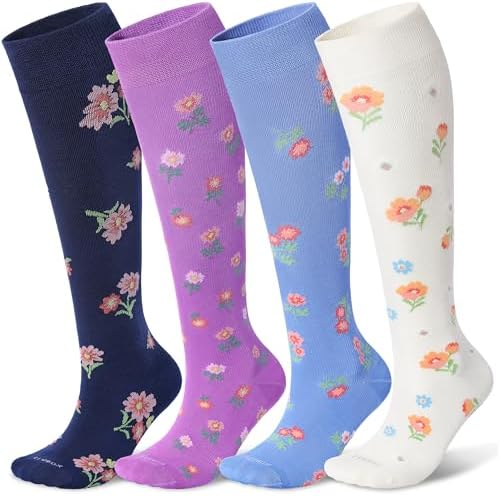 Bamboo viscose knee high compression socks, Flower