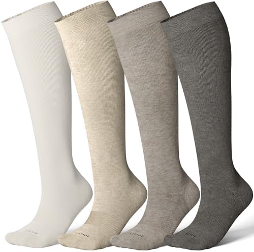 Bamboo viscose knee high compression socks, Ivory / Oatmeal / Grey