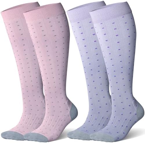 Bamboo viscose wide calf knee highs, Colorful Polka Dot