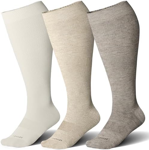 Bamboo viscose wide calf knee highs, Cream / Beige / Brown