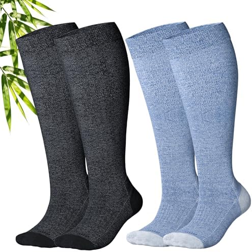 Bamboo viscose wide calf knee highs, Navy / Grey