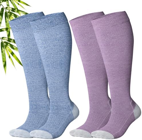 Bamboo viscose wide calf knee highs, Purple Grey