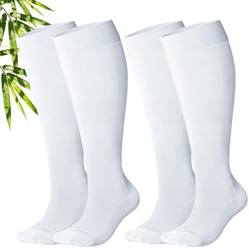 Bamboo viscose wide calf knee highs, White