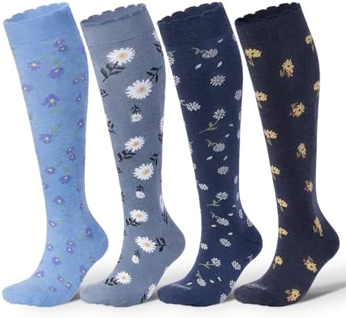 Cotton knee high compression socks, Floral