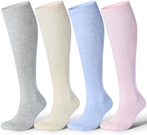 Cotton knee high compression socks, Grey / Cream / Blue / Pink