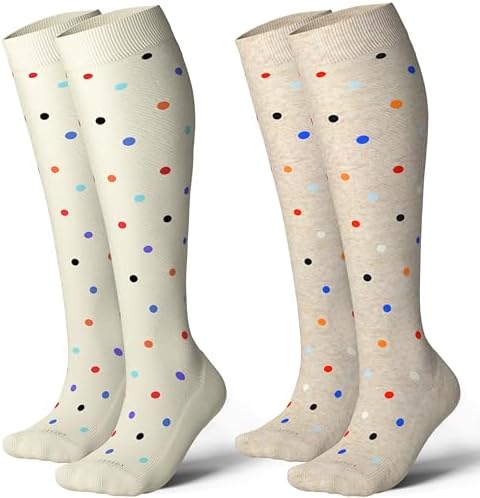 Cotton knee high compression socks, Polka Dots