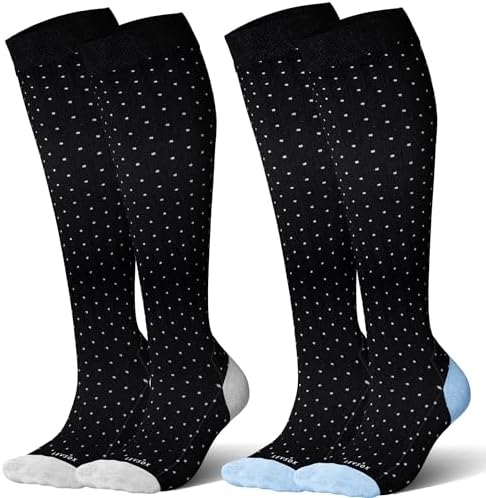 Cushioned bamboo viscose knee highs, Black Polka Dots