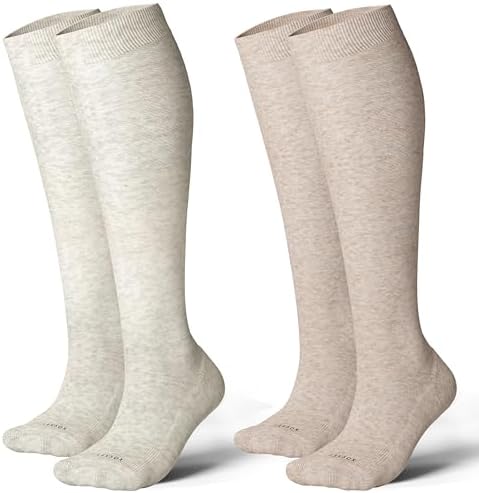 Extra thick cotton knee highs, Grey / Beige