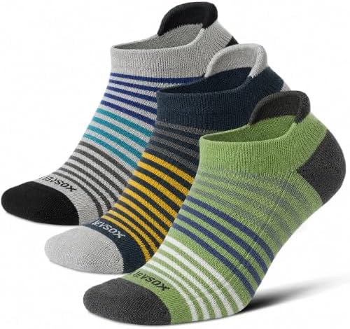 Low cut ankle compression socks, Striped grey / teal / green