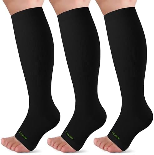 Open toe knee high compression socks, Black