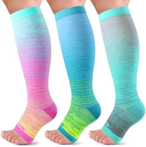 Open toe knee high compression socks, Tie Dye