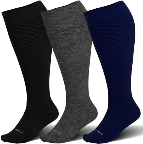 Wide calf knee high compression socks, Black / Grey / Blue