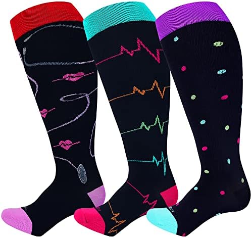 Wide calf knee high compression socks, Black medical prints