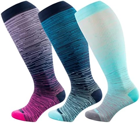 Wide calf knee high compression socks, Green / Blue / Purple