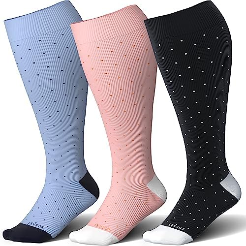 Wide calf knee high compression socks, Polka Dots