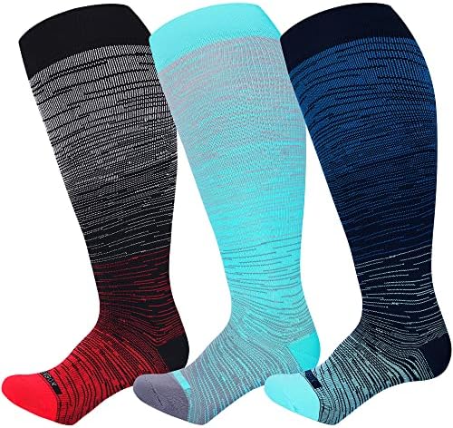 Wide calf knee high compression socks, Red / Blue / Mint Green