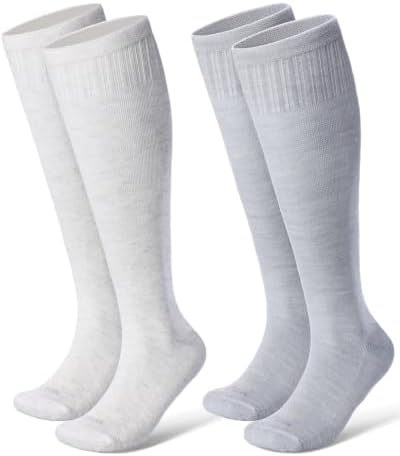 Wool blend knee high compression socks, Gray / Beige
